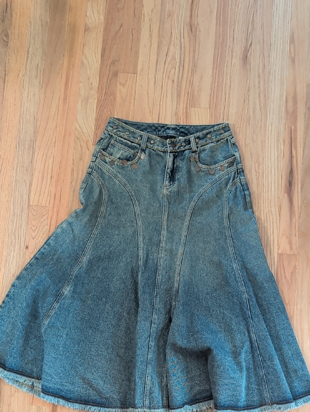 Y2k Women's Blue Denim Flared Jeans Skirt